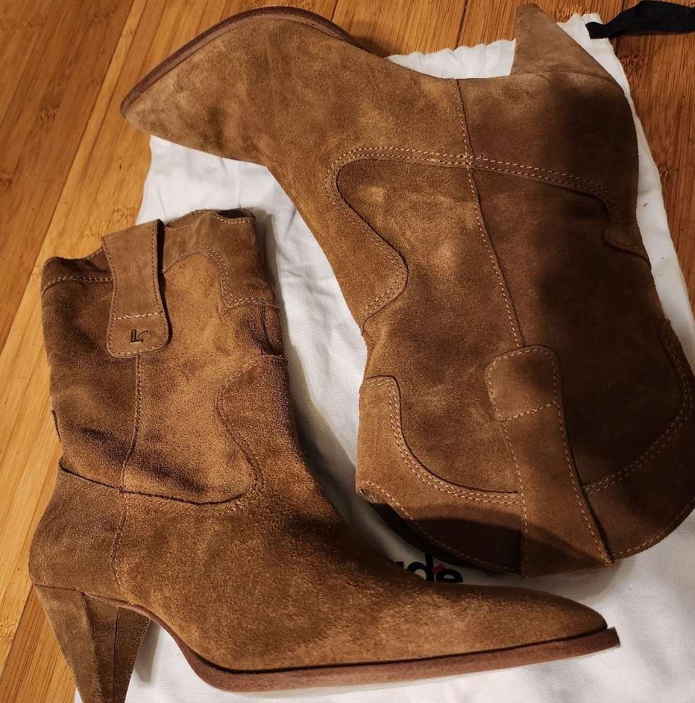 LARROUDE THELMA Brown Suede Western Boots, SIZE 10 - Picture 6 of 8